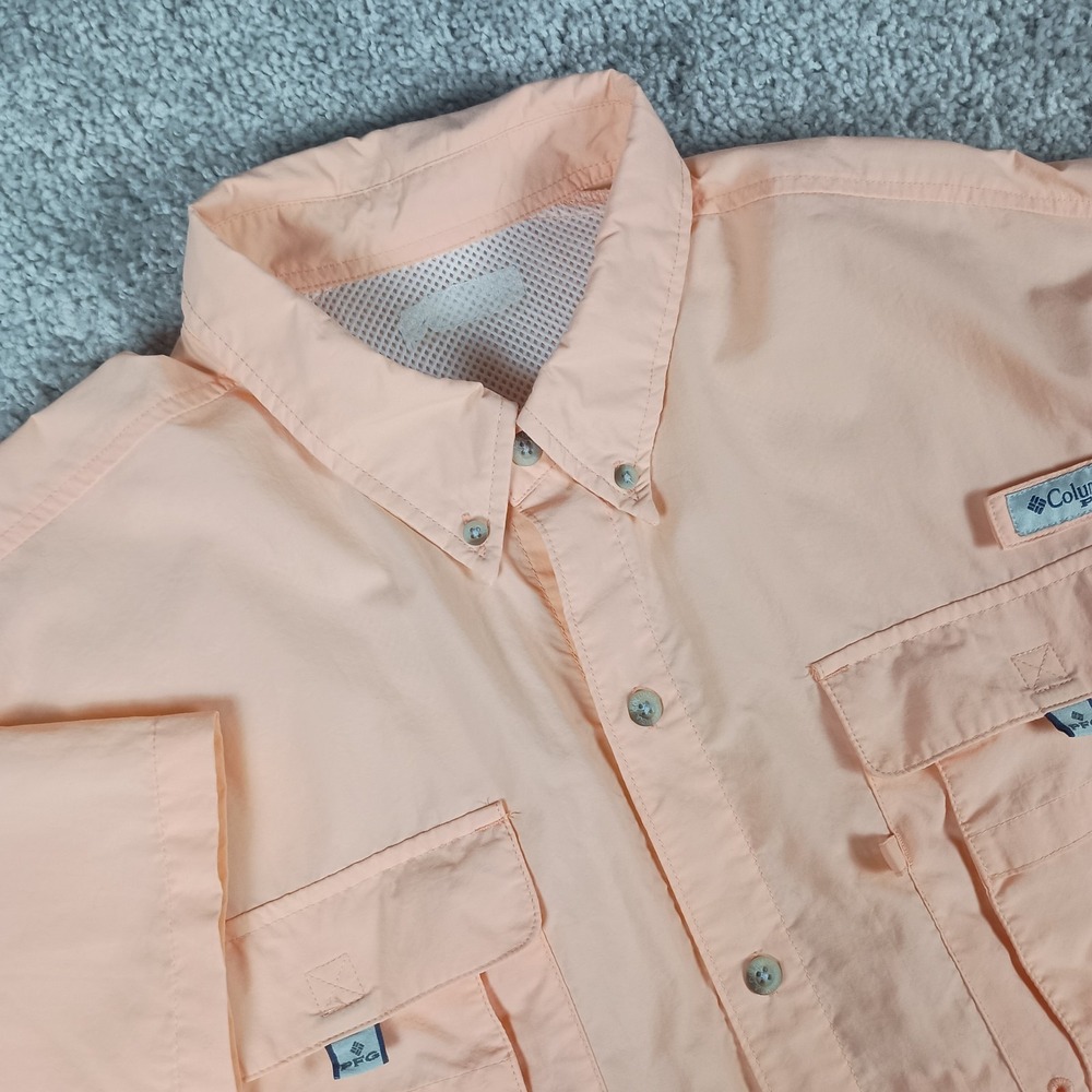 Columbia PFG Bahama II Peach Fishing Shirt Vented 4-Pocket UPF 30